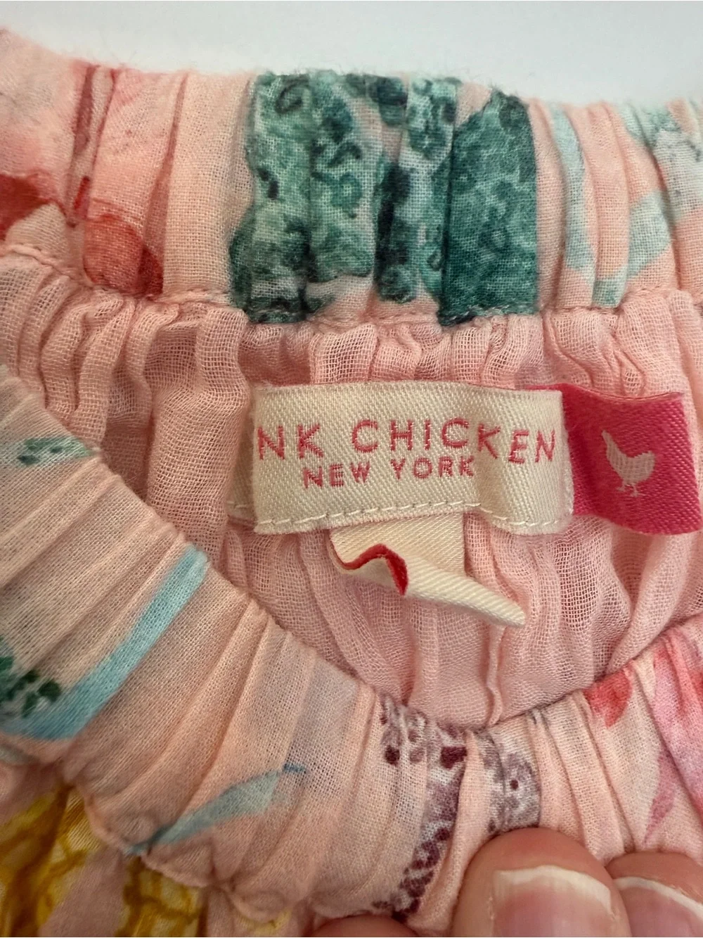 Girls Pink Chicken Bow-Print 100% Cotton Tiered and Lined Skirt